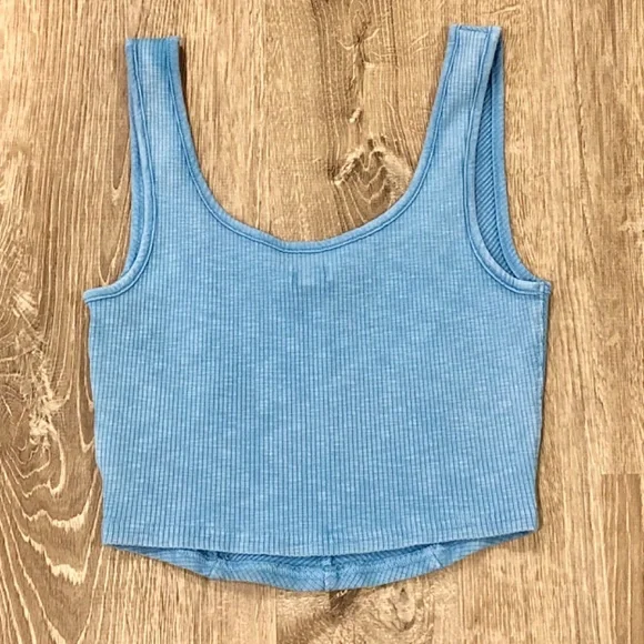 Aerie Blue Ribbed Crop Tank Top Small Fitted Stretch Casual Athleisure - Picture 2 of 2